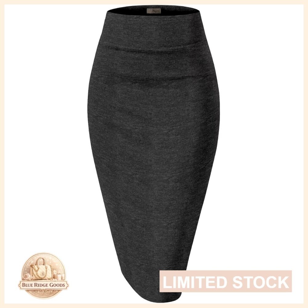 High Waist Pencil Skirt Nylon Ponte Stretch Office Wear Below Knee